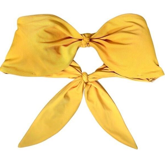 Abercrombie Yellow Ribbed Knot Bandeau Bikini Set XL Top L High Cheeky Bottom - Picture 3 of 16